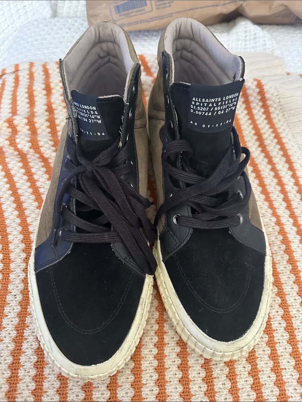 All Saints Men’s Black and Taupe High-Top Sneakers 11